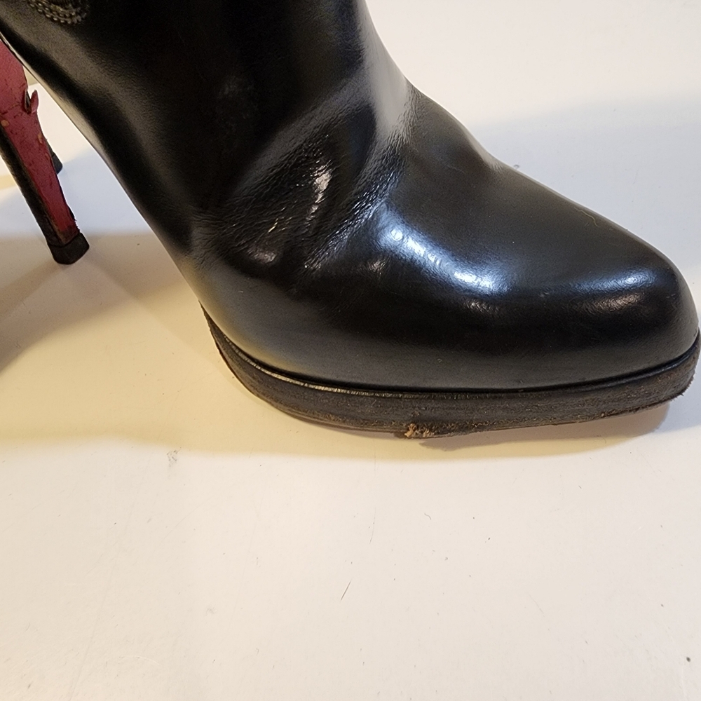 Christian Louboutin Black Leather Ankle Booties with Signature Red Soles - Picture 6 of 14